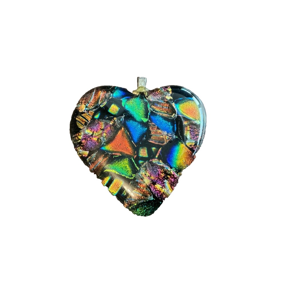 Heart Pendant Dichroic Sculptured Fused Glass 1.5-2" / Focal Piece / Handcrafted